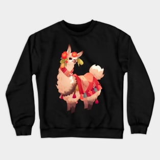 Cute LLama With Colorful Peruvian Flowers Crewneck Sweatshirt